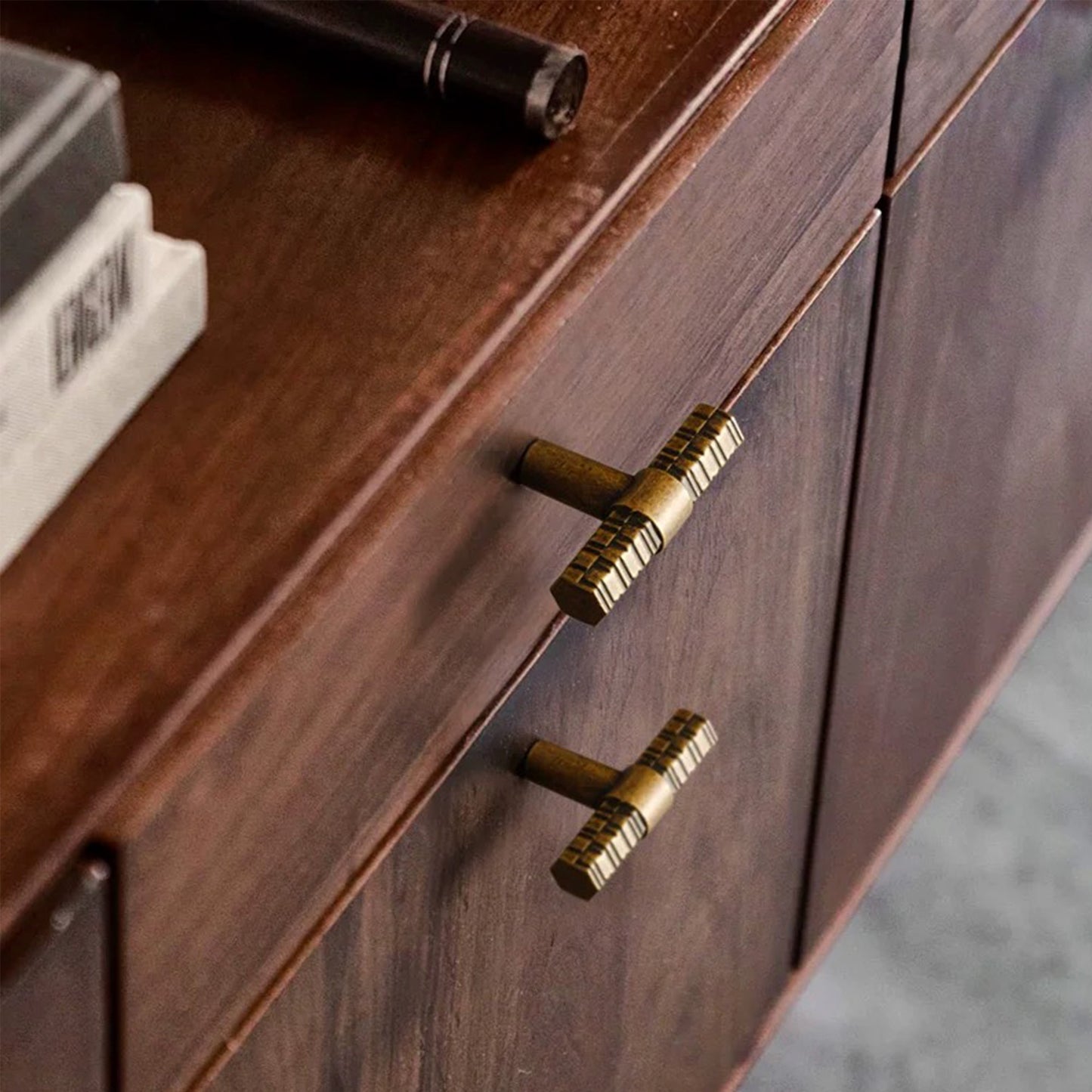 Antique Brass Textured T-Bar Cabinet Pull