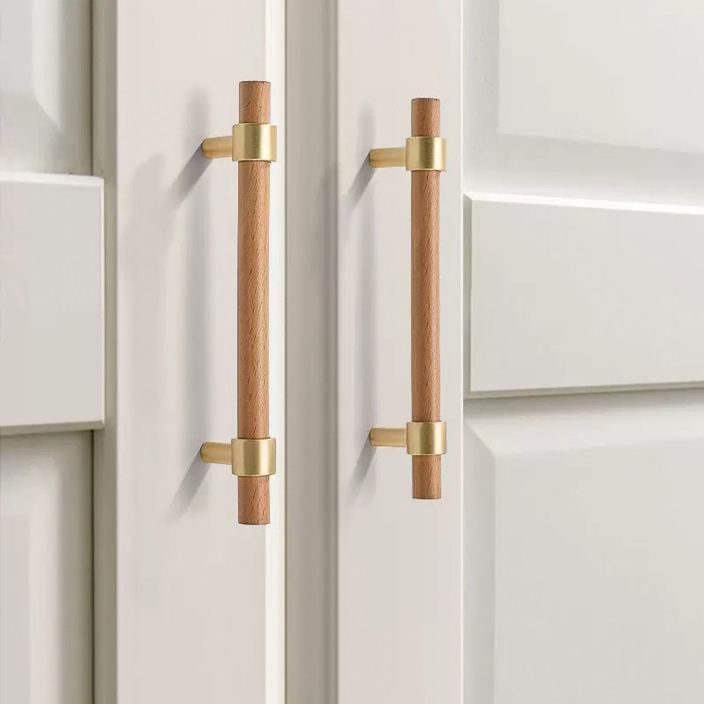 Beech Wood Cabinet Pull with Solid Brass