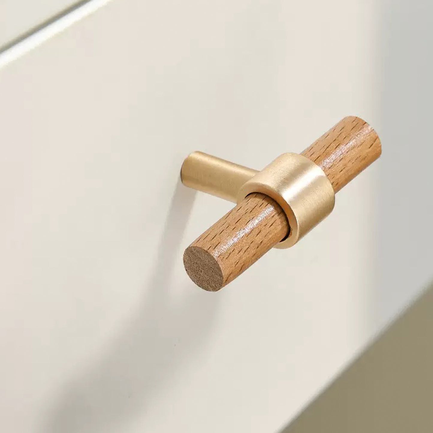 Beech Wood Cabinet Pull with Solid Brass