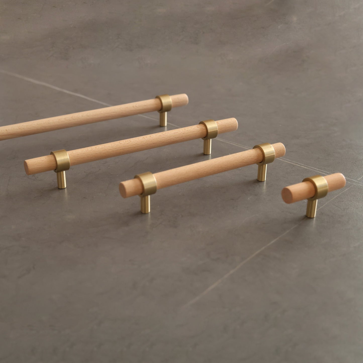 Beech Wood Cabinet Pull with Solid Brass
