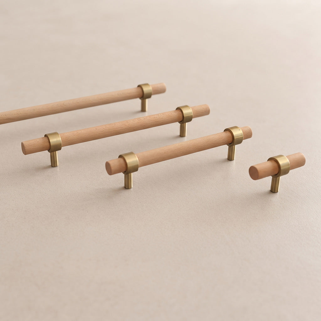 Beech Wood Cabinet Pull with Solid Brass
