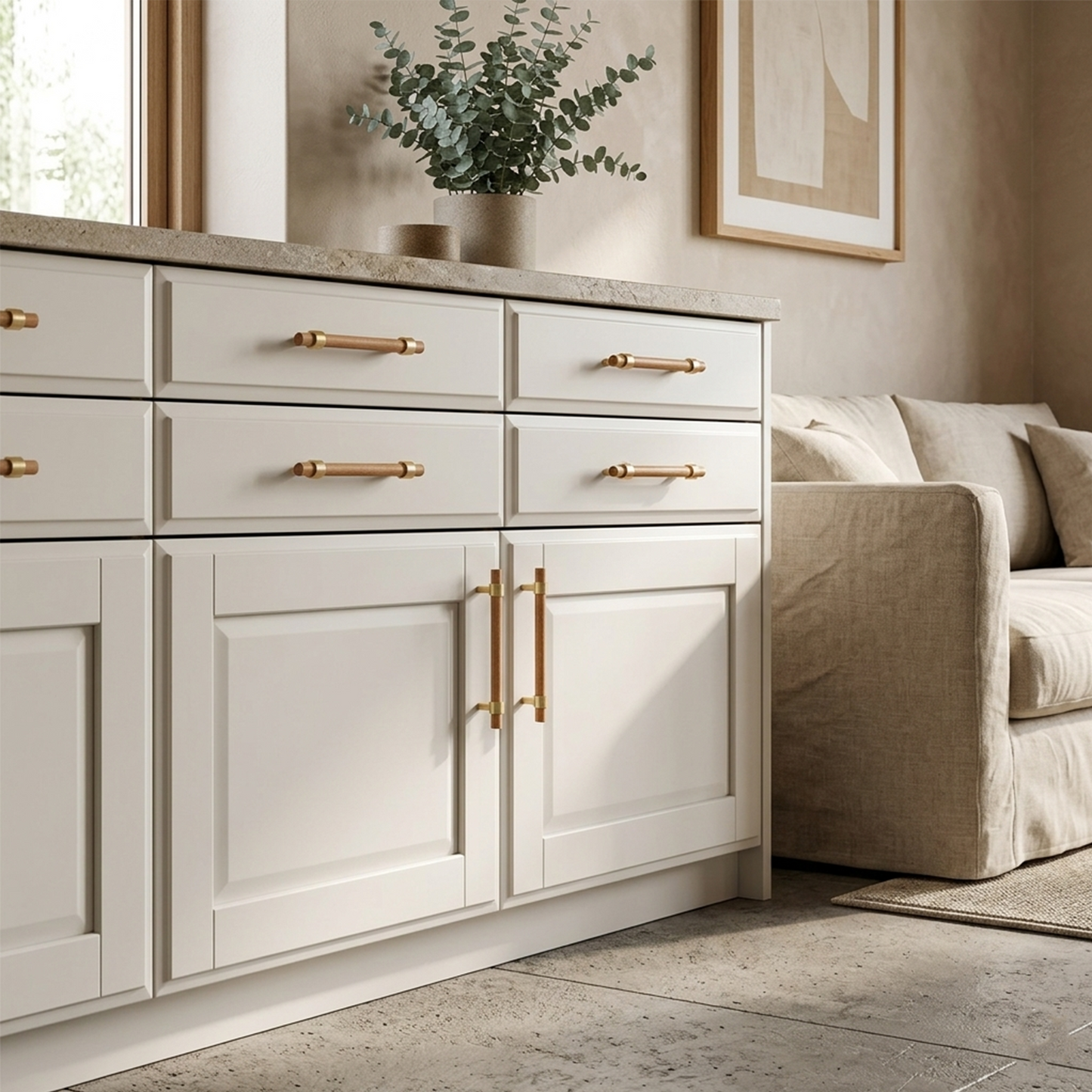 Beech Wood Cabinet Pull with Solid Brass