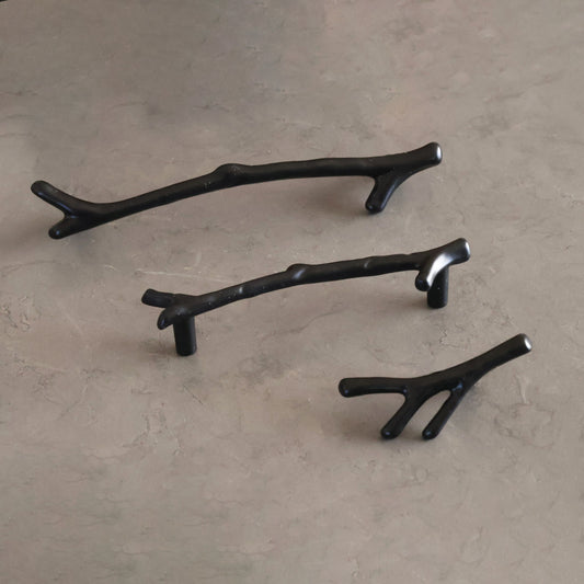 Natural Branch Matte Black Cabinet Knob and Pull