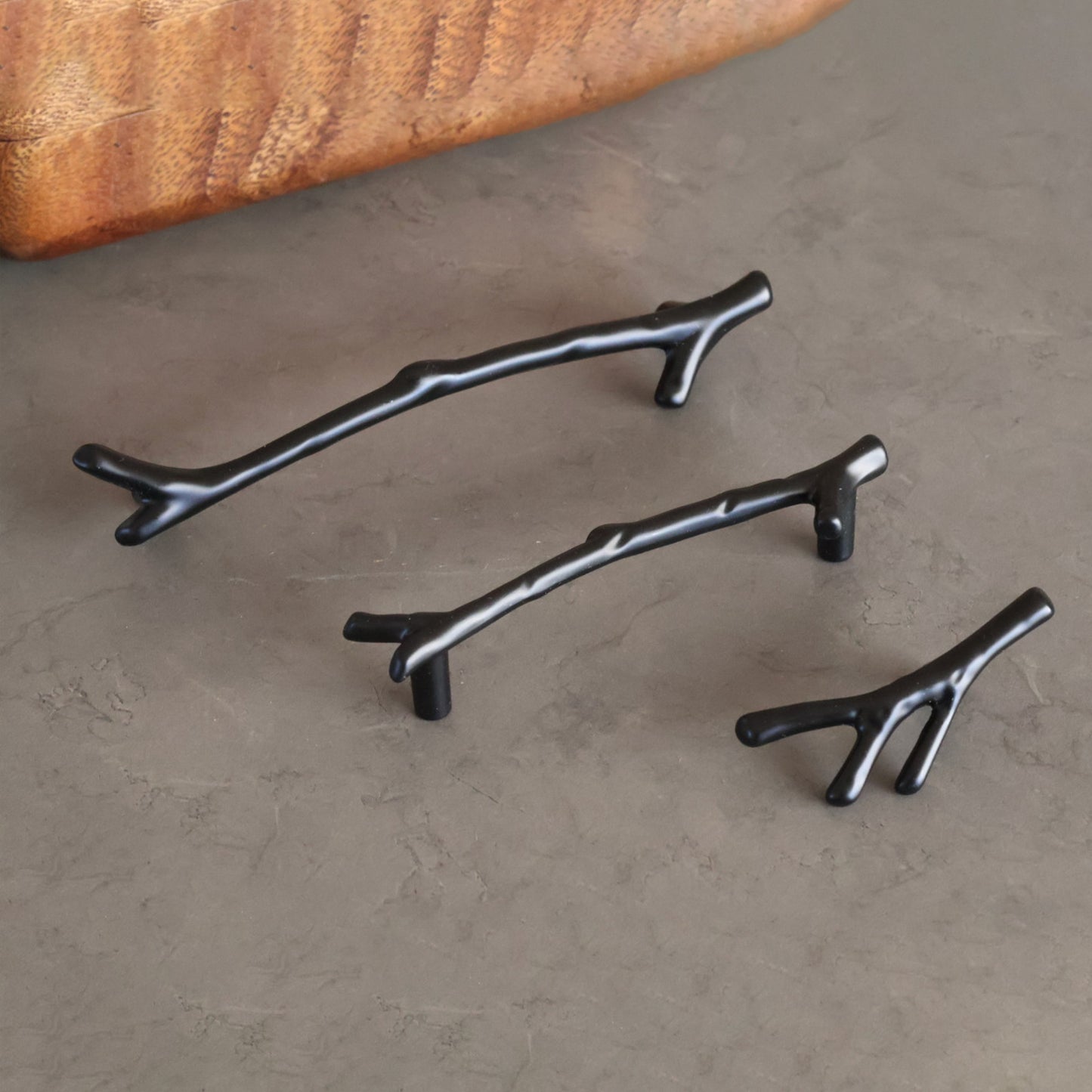 Natural Branch Matte Black Cabinet Knob and Pull