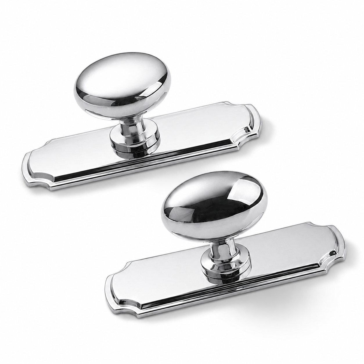Polished Chrome Cabinet Knob with Backplate Oval / Round