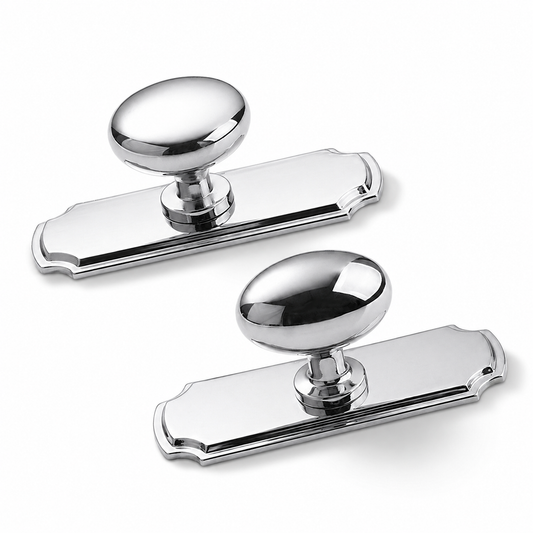 Polished Chrome Cabinet Knob with Backplate Oval / Round