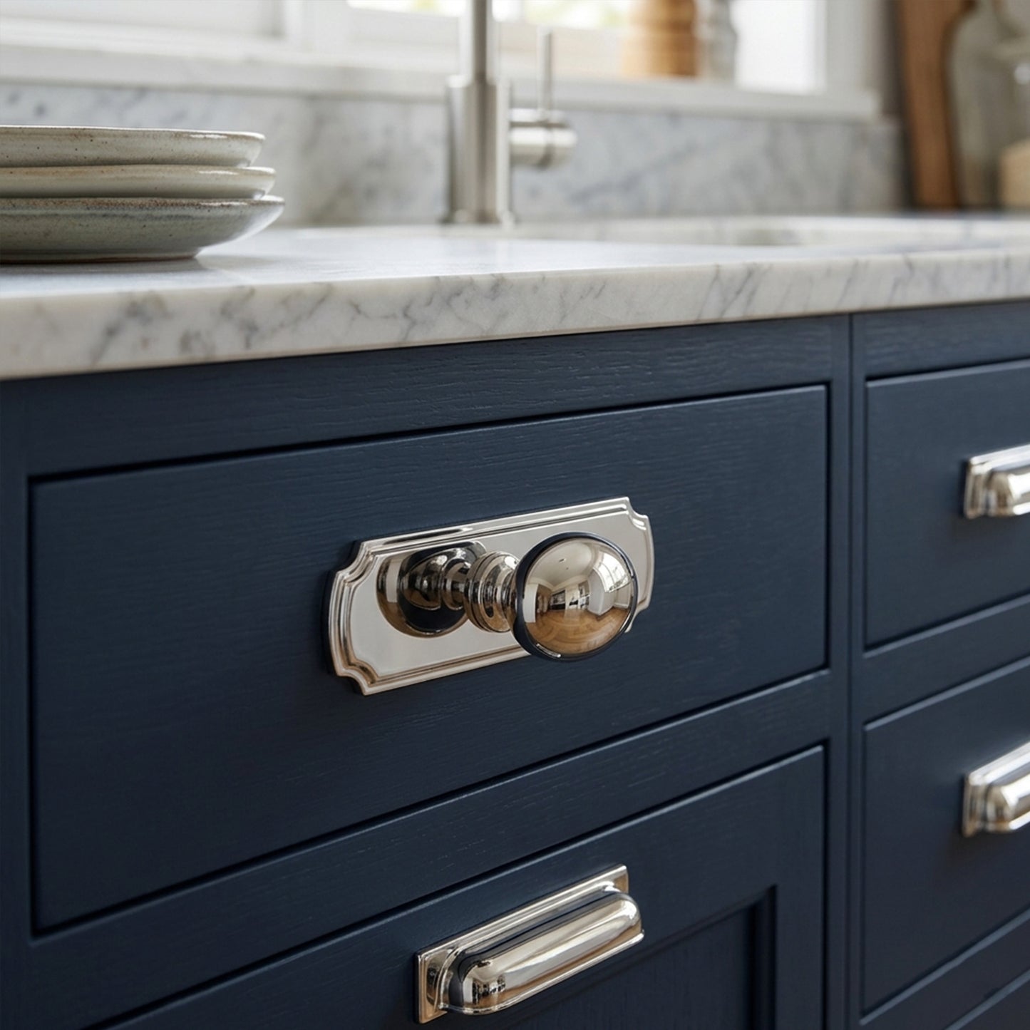 Polished Chrome Cabinet Knob with Backplate Oval / Round