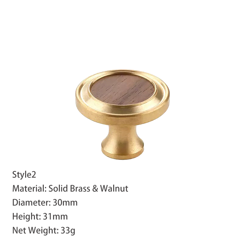 Walnut Wood and Solid Brass Cabinet Knob