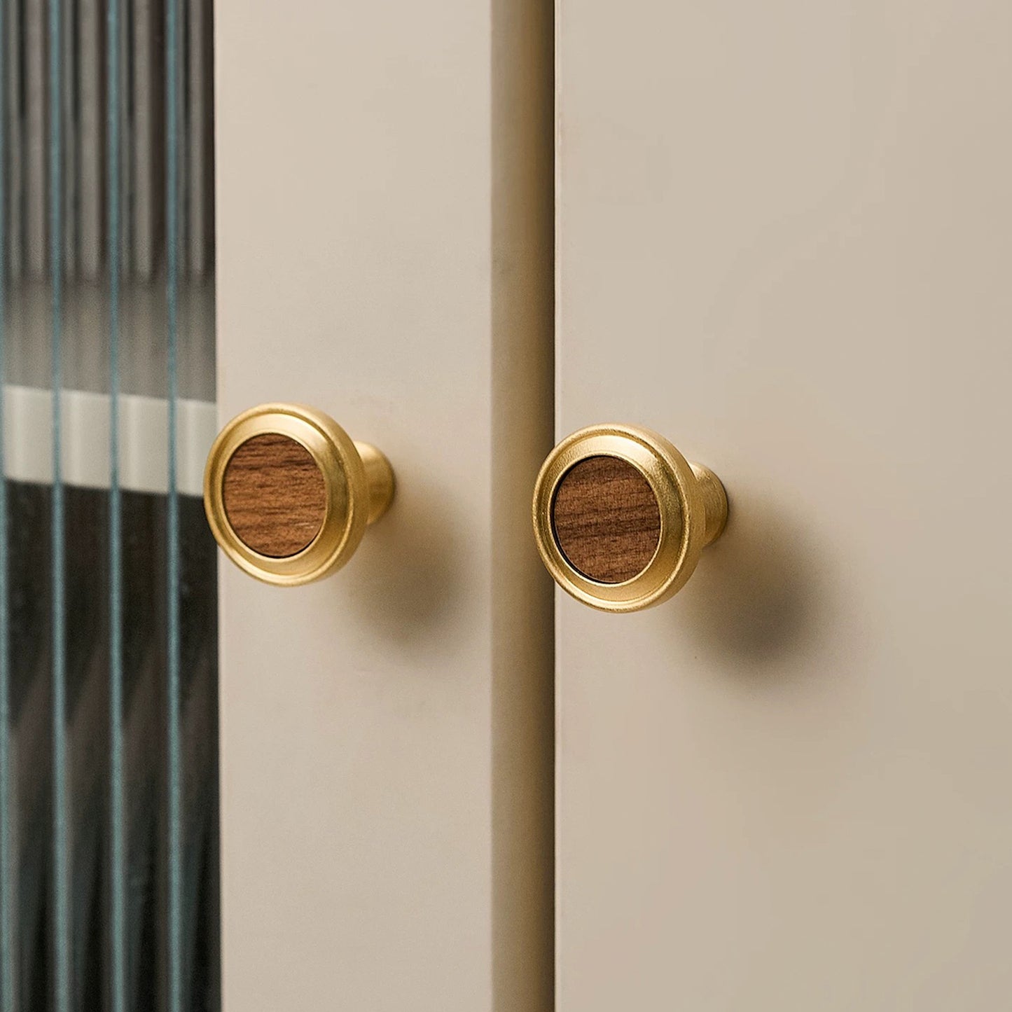 Walnut Wood and Solid Brass Cabinet Knob