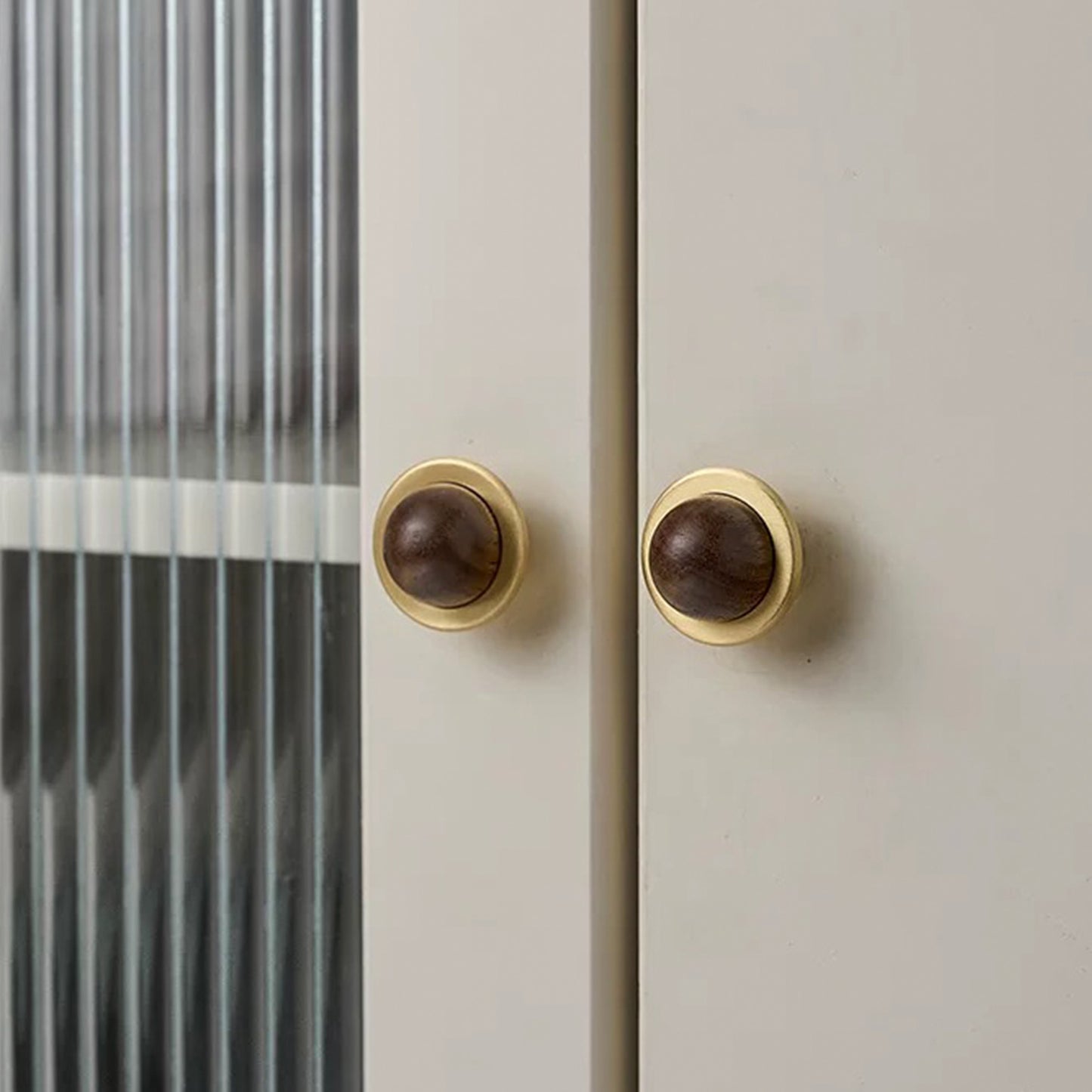 Walnut Wood and Solid Brass Cabinet Knob Planet Shape