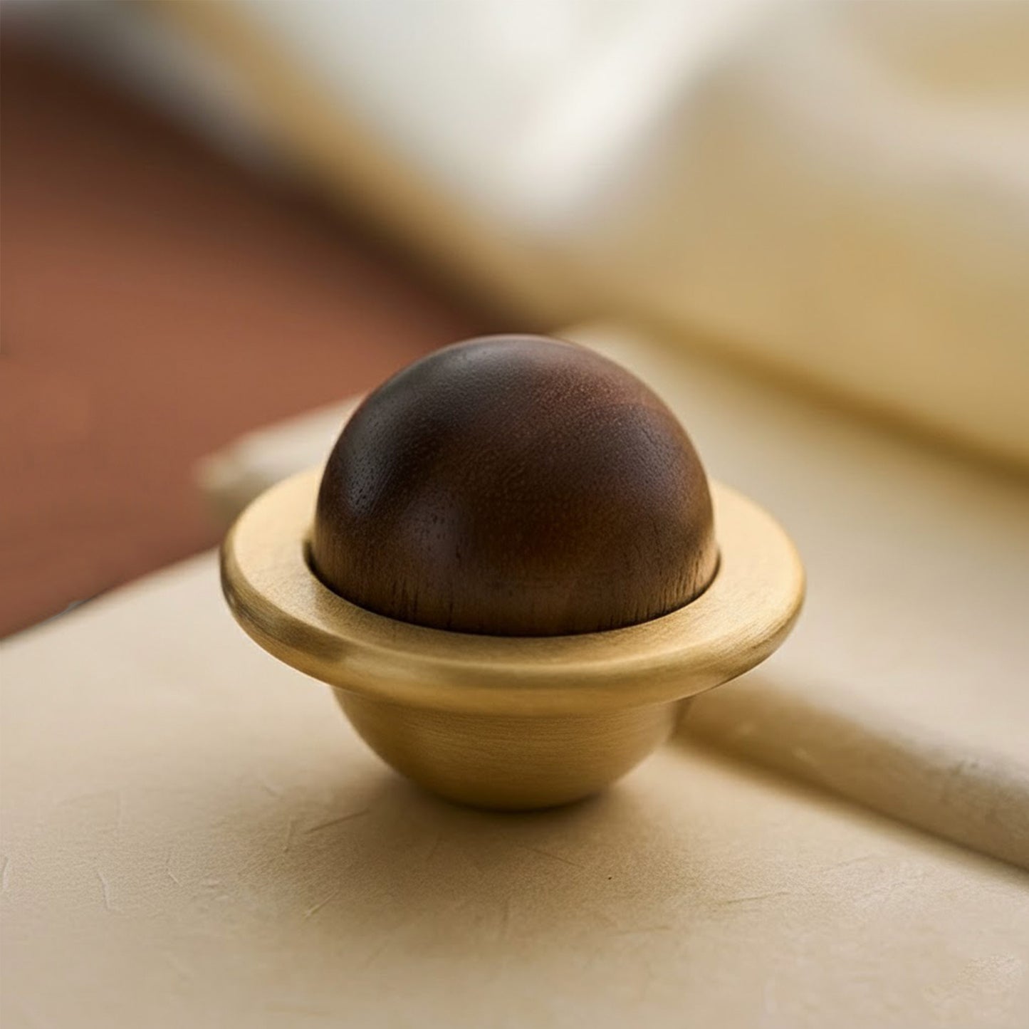 Walnut Wood and Solid Brass Cabinet Knob Planet Shape