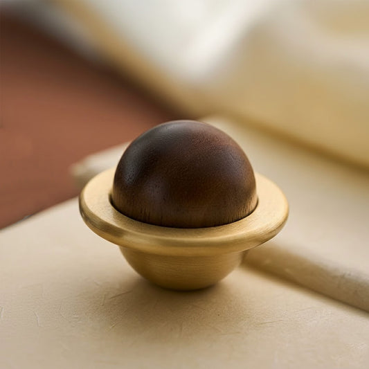 Walnut Wood and Solid Brass Cabinet Knob Planet Shape
