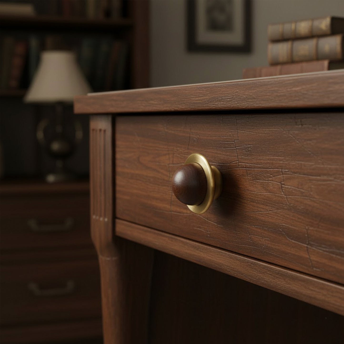 Walnut Wood and Solid Brass Cabinet Knob Planet Shape