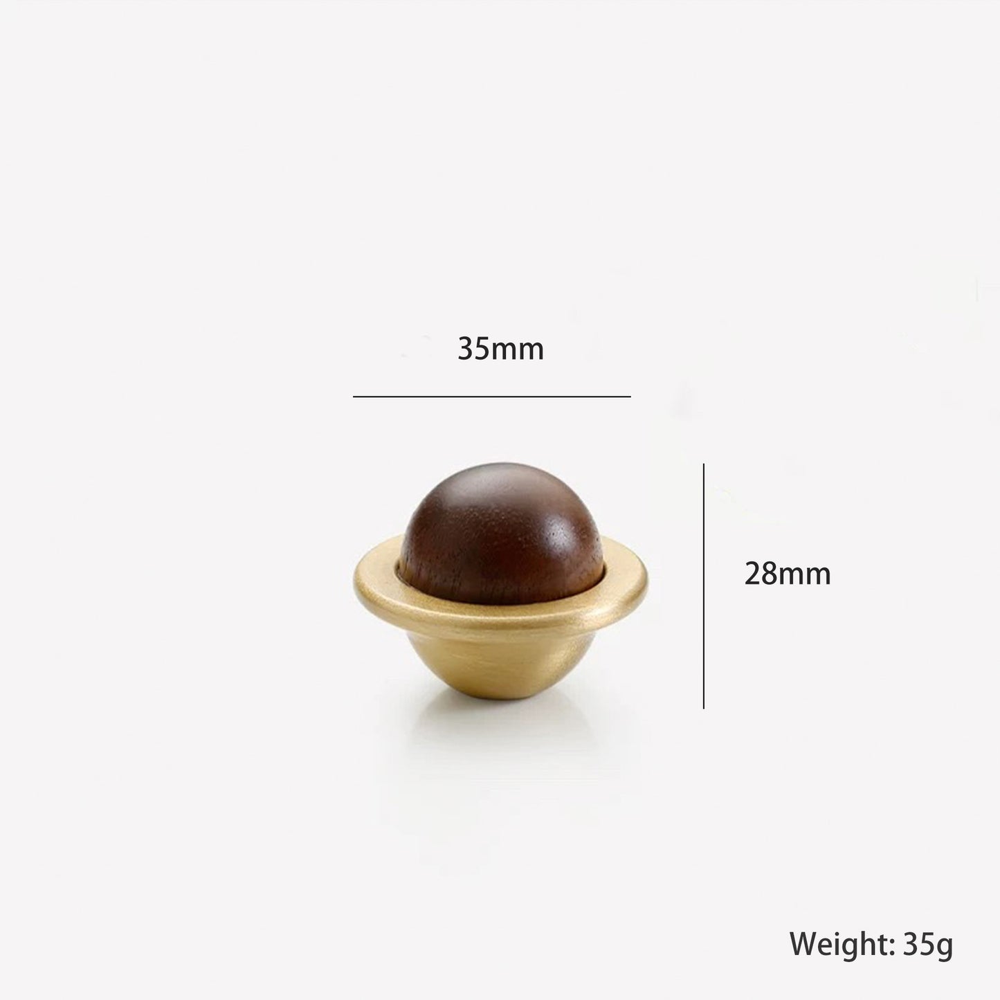 Walnut Wood and Solid Brass Cabinet Knob Planet Shape
