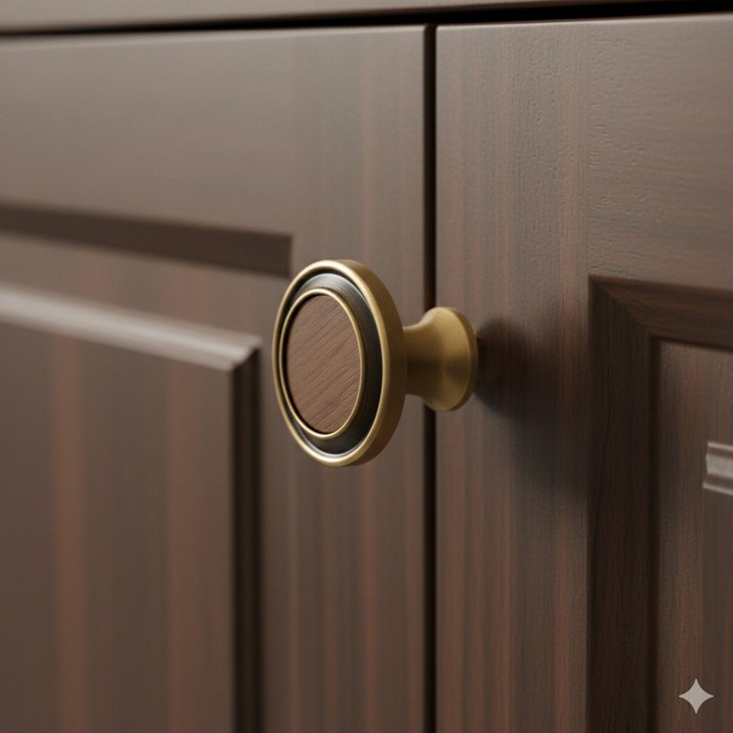 Walnut Wood and Solid Brass Cabinet Knob