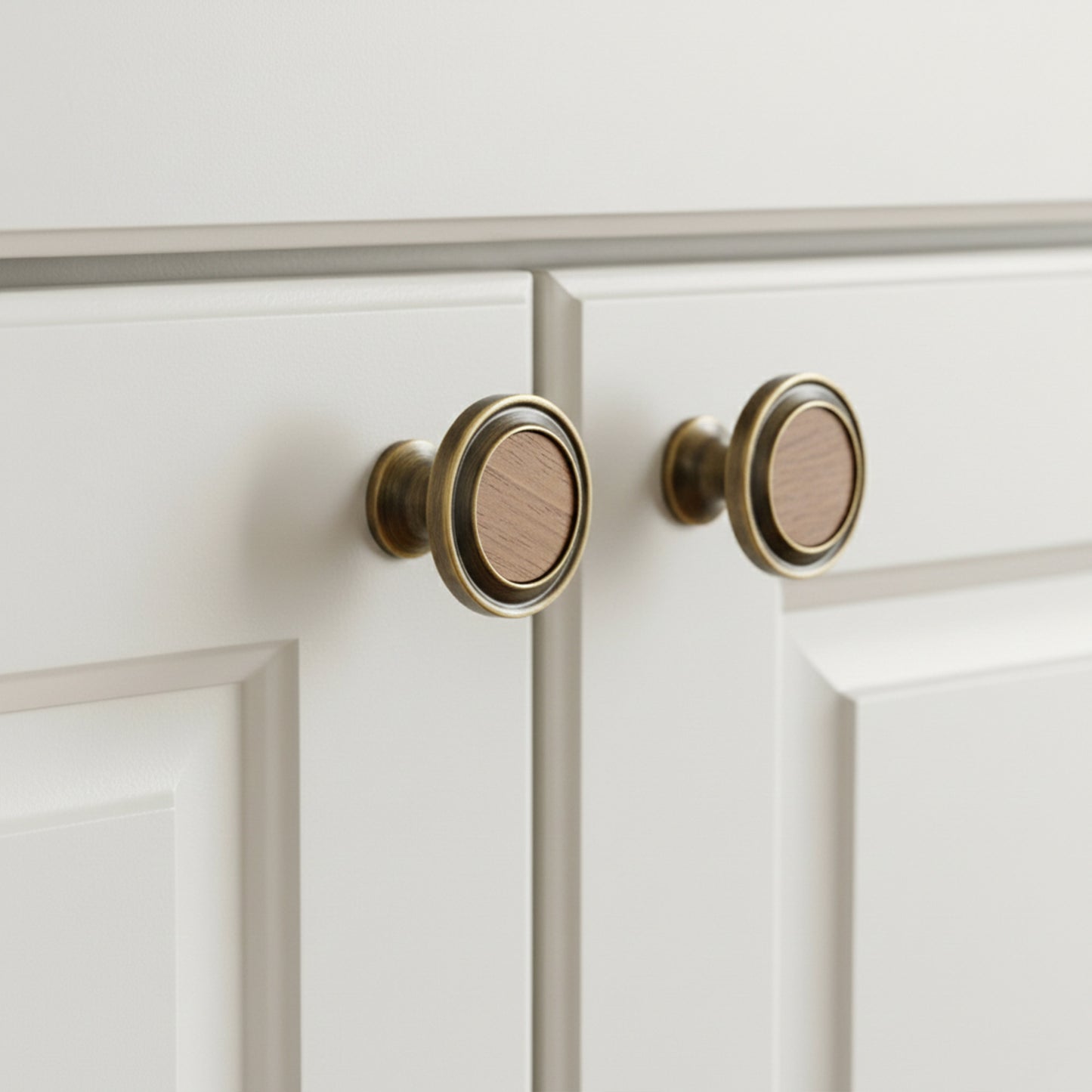 Walnut Wood and Solid Brass Cabinet Knob