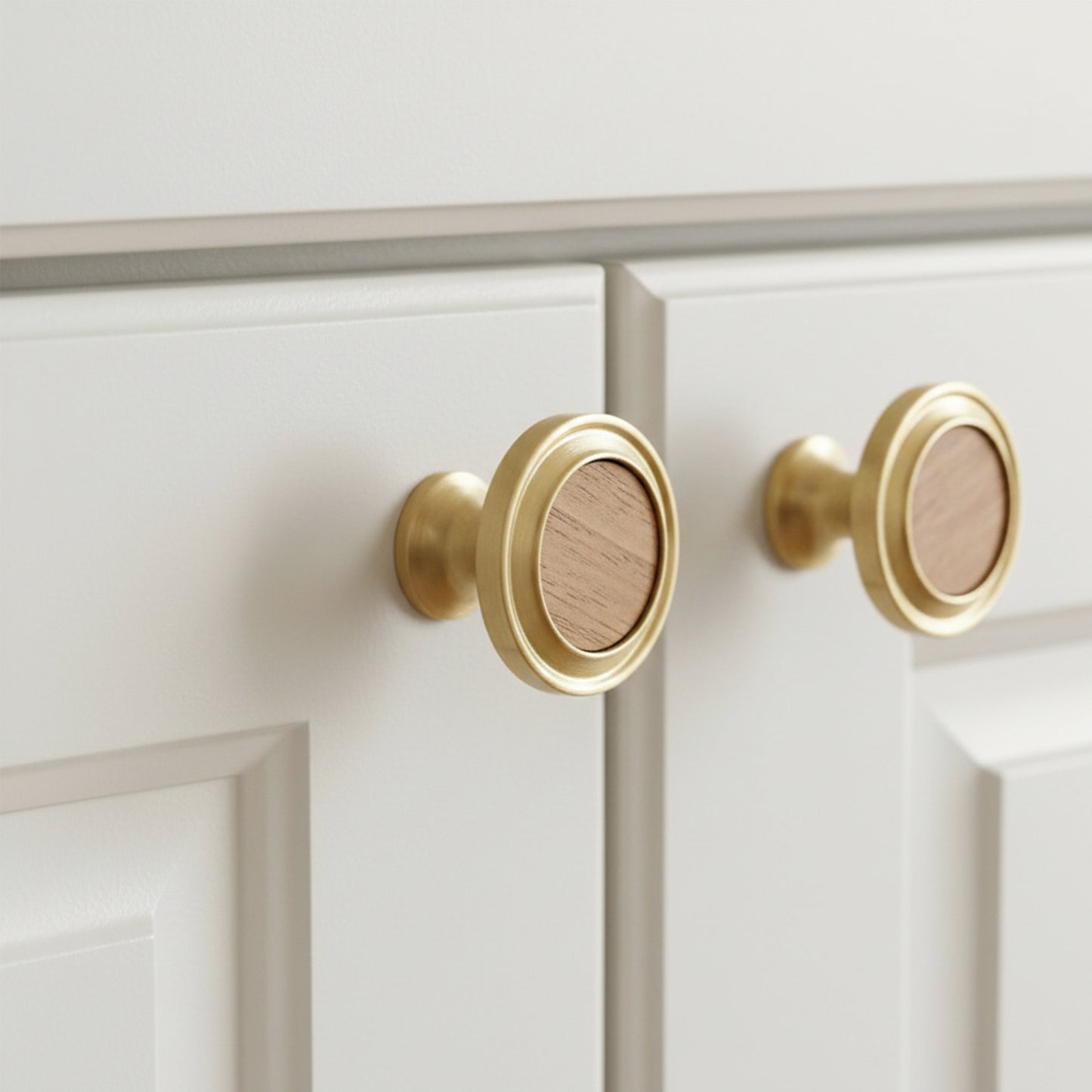 Walnut Wood and Solid Brass Cabinet Knob
