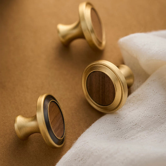 Walnut Wood and Solid Brass Cabinet Knob