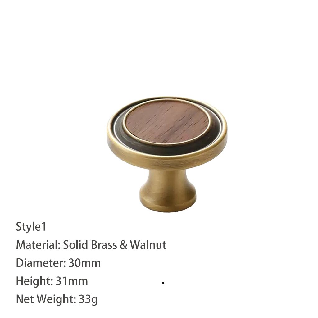 Walnut Wood and Solid Brass Cabinet Knob