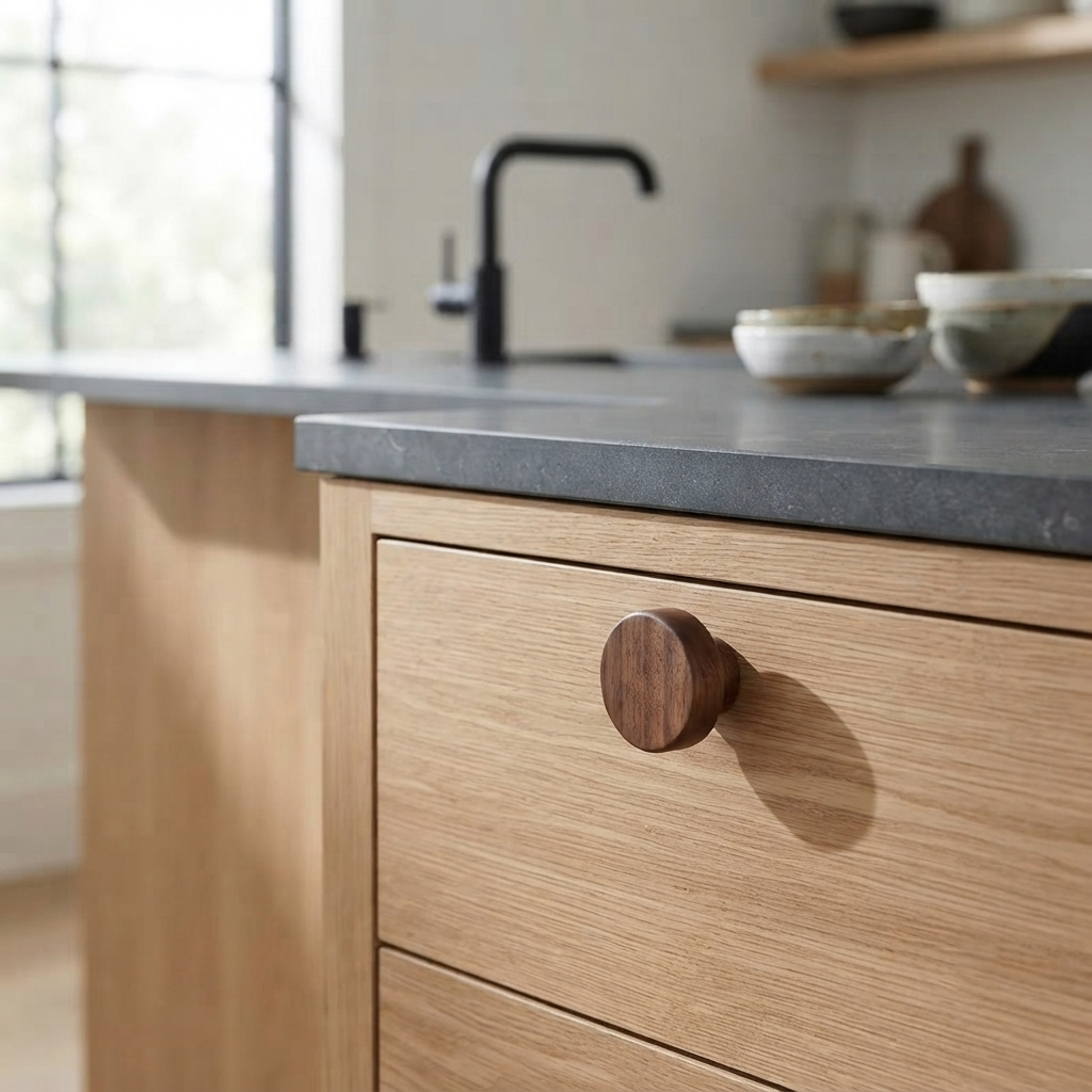 Round Wood Cabinet Knob – Beech and Walnut Drawer Knob