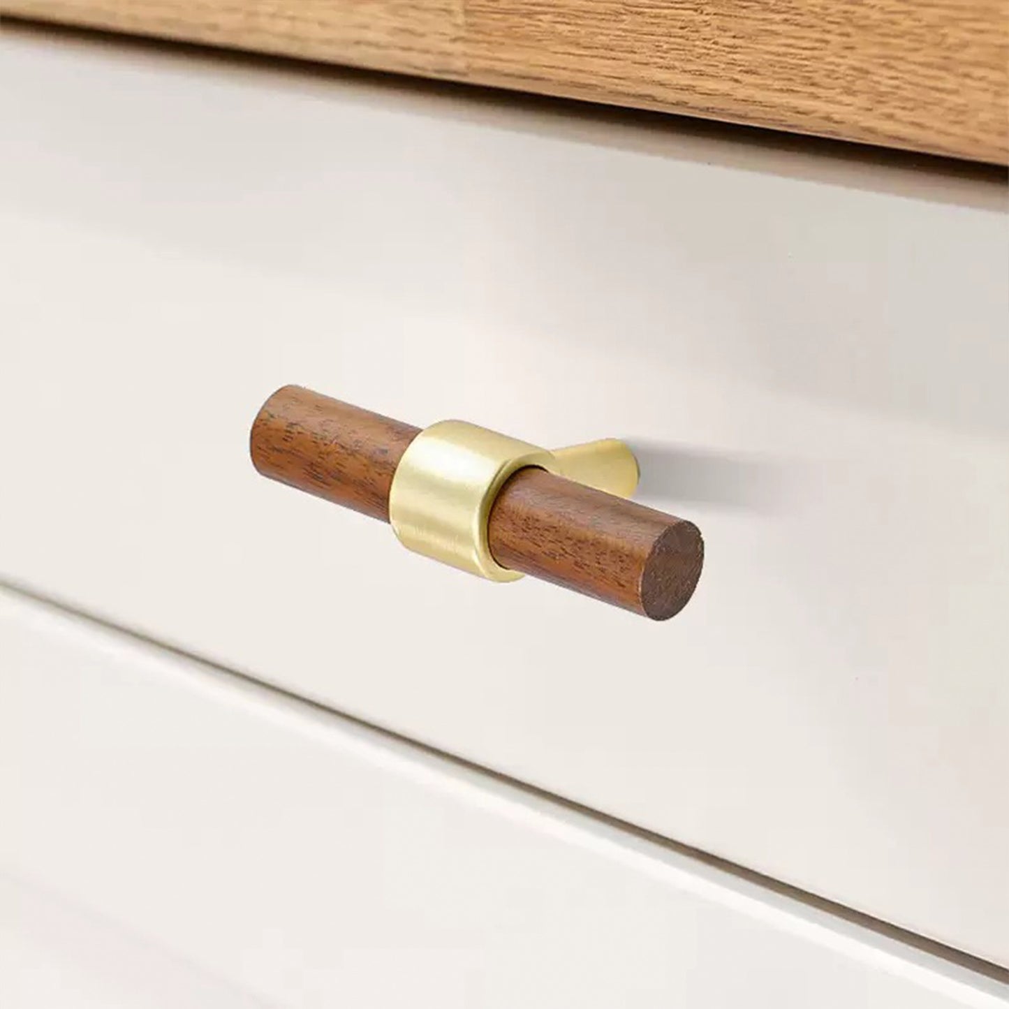 Walnut Wood Cabinet Pull with Solid Brass