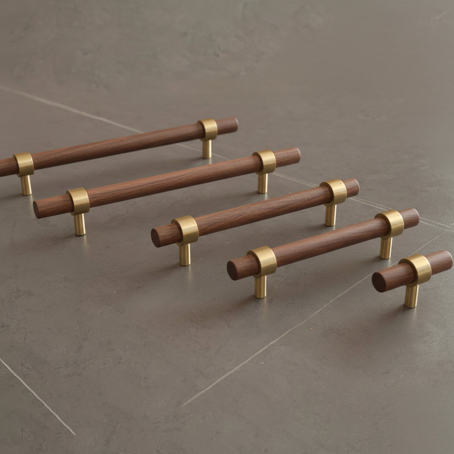 Walnut Wood Cabinet Pull with Solid Brass