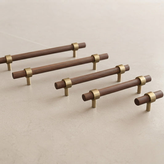 Walnut Wood Cabinet Pull with Solid Brass