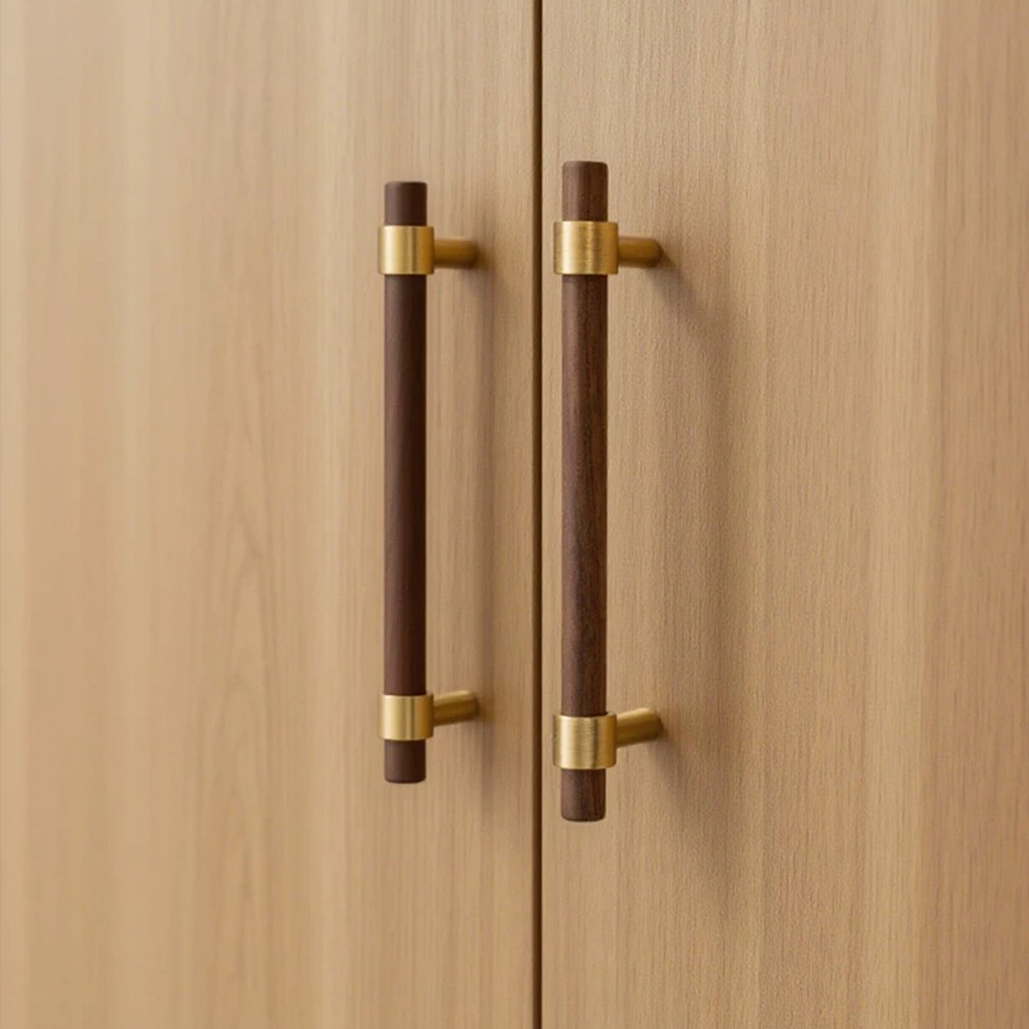 Walnut Wood Cabinet Pull with Solid Brass